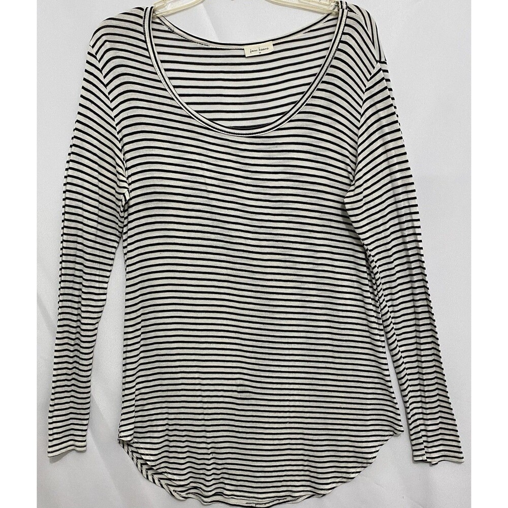 Free Kisses Womens M Black White Stripe Scoop Neck Long Sleeve Tunic Top